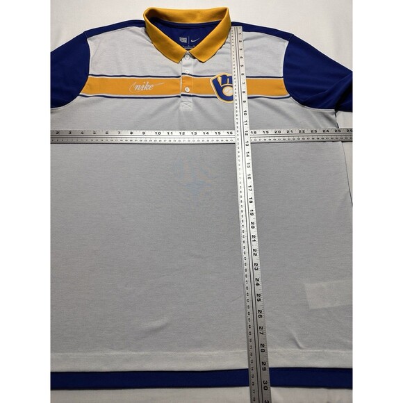 Milwaukee Brewers Nike Polo Shirt Mens XL Blue White Cooperstown MLB Baseball - Picture 5 of 9